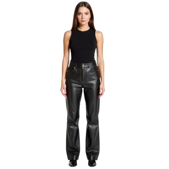 Newport News Leather Pants Women's Sz 6 Black Bootcut Lined Classic Dressy Biker - Picture 1 of 14